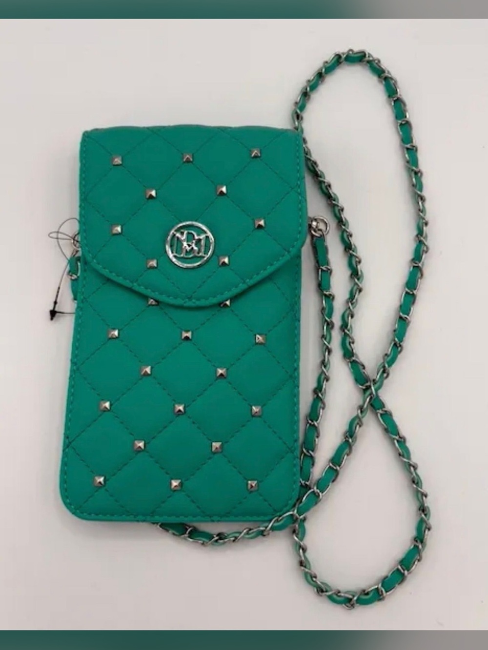 Badgley Mischka Teal Quilted Chain Crossbody Phone Pouch bag